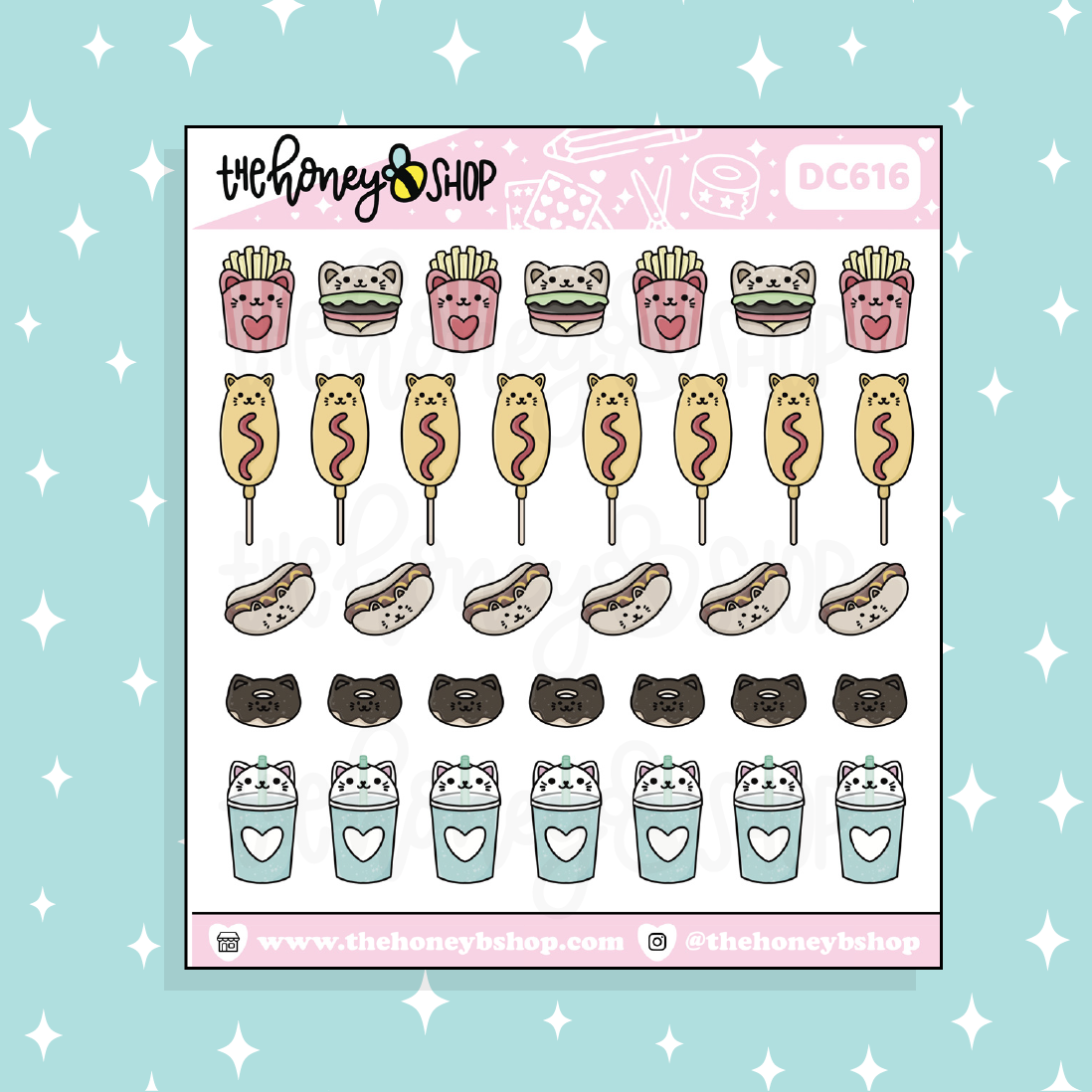 Doodle de gatitos de comida Pegatina