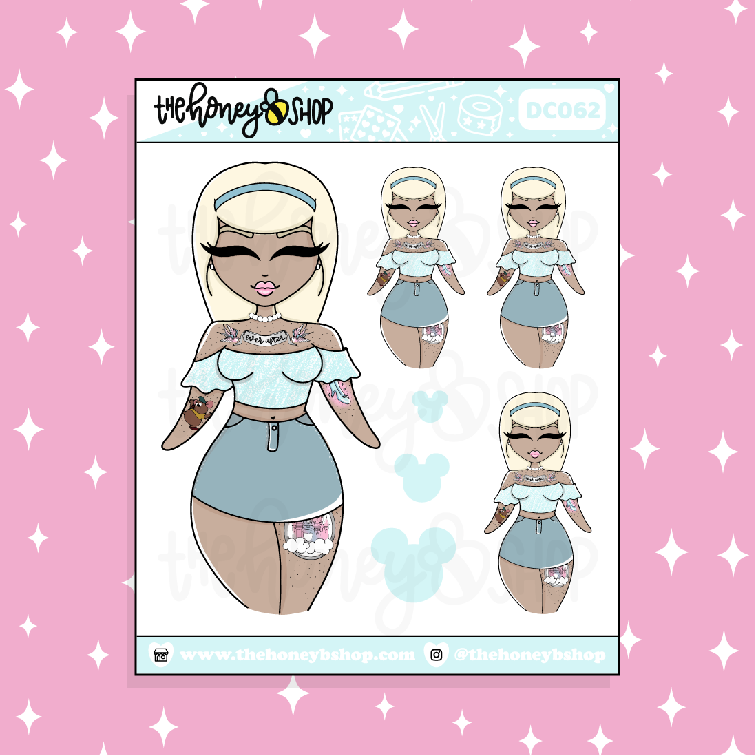 Tattooed Cinderella Babe Doodle Sticker | Choose your Skin Tone!