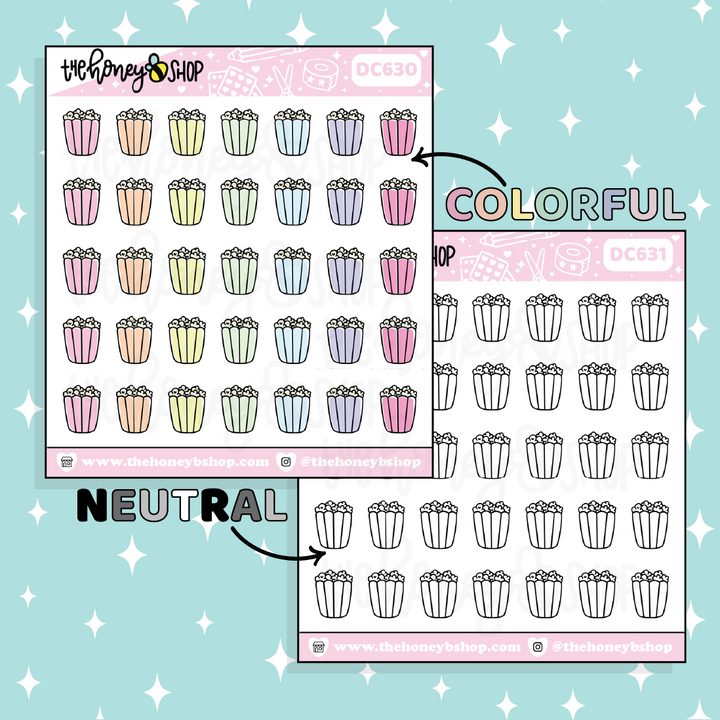 Popcorn Icon Doodle Sticker | Choose Your Color Option!