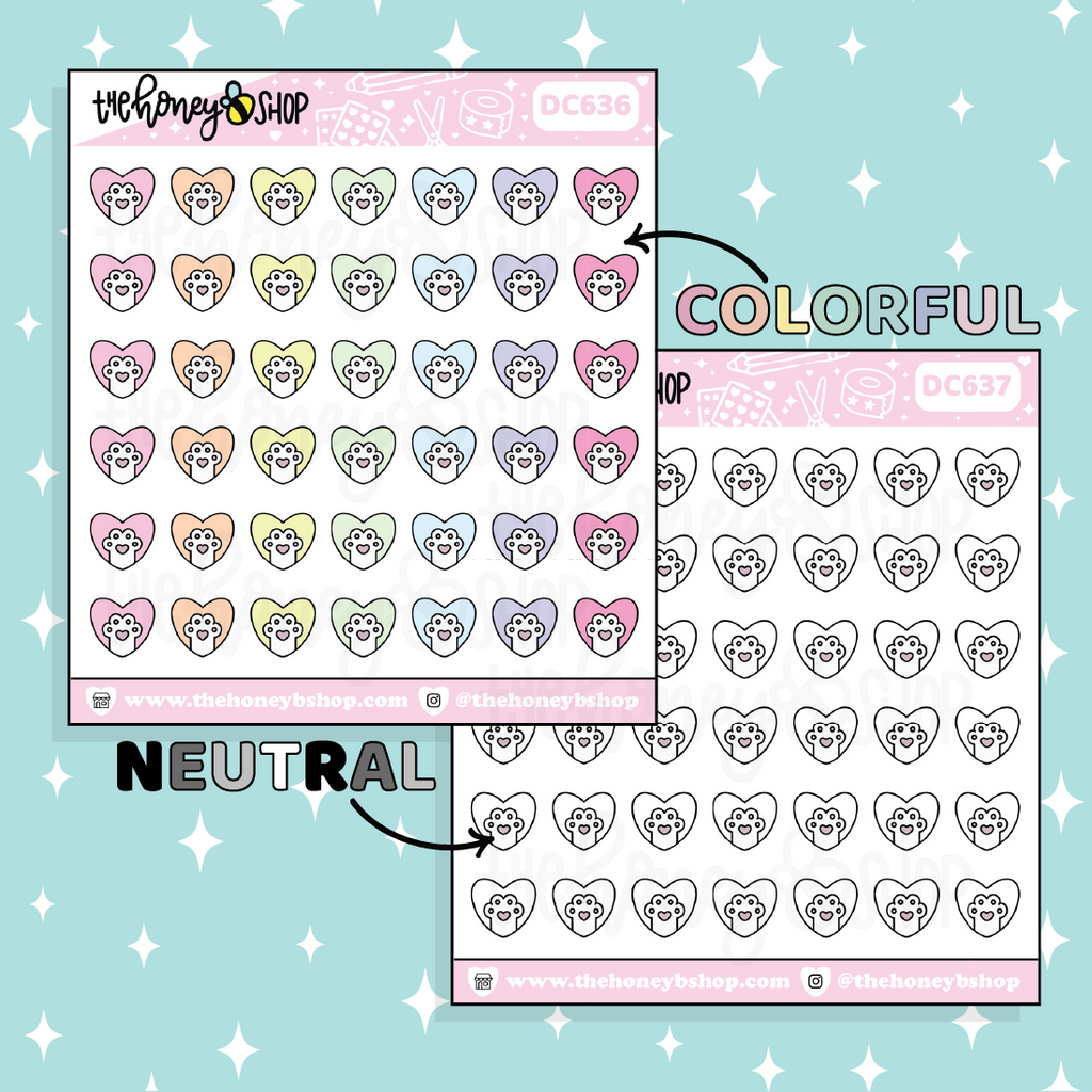Paw Heart Icon Doodle Sticker | Choose Your Color Option!
