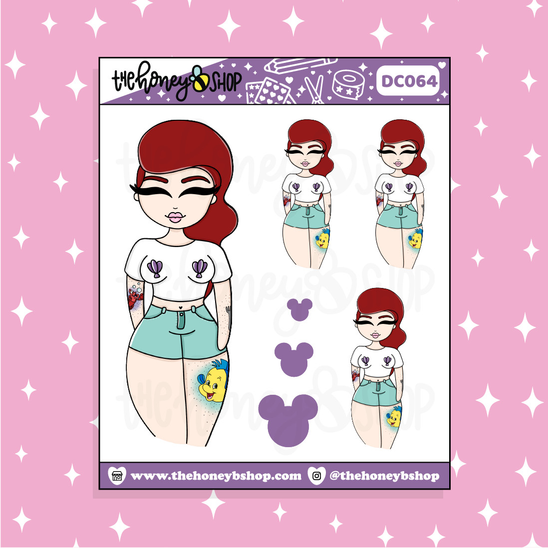 Tattooed Ariel Babe Doodle Sticker | Choose your Skin Tone!