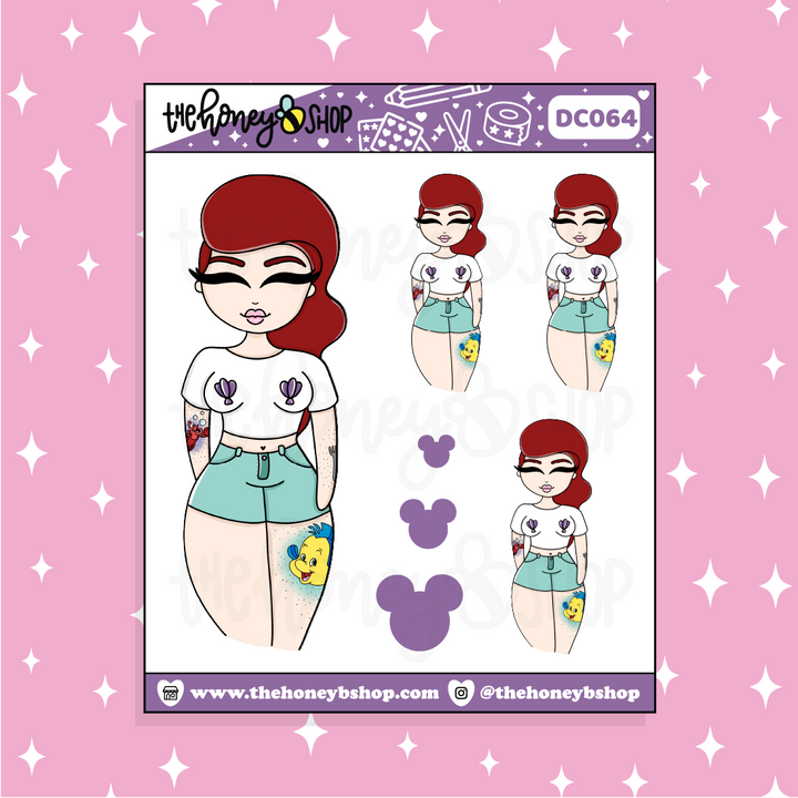 Tattooed Ariel Babe Doodle Sticker | Choose your Skin Tone!