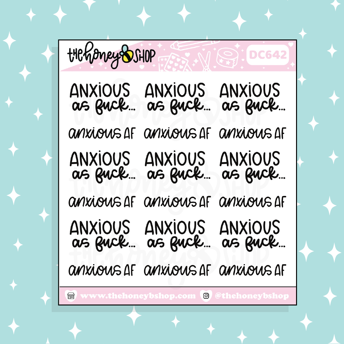 Anxious AF Lettering Doodle Sticker