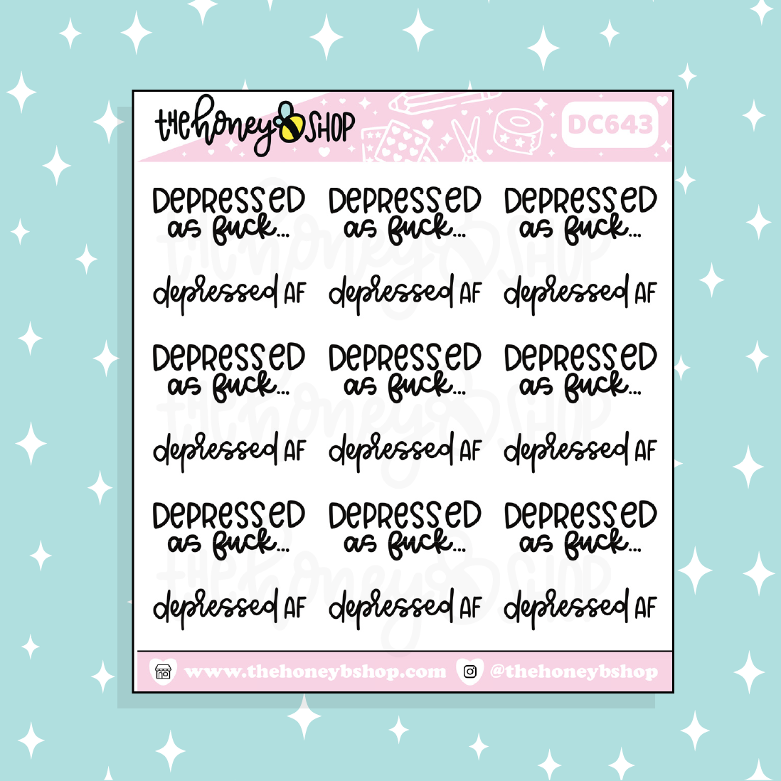 Depressed AF Lettering Doodle Sticker
