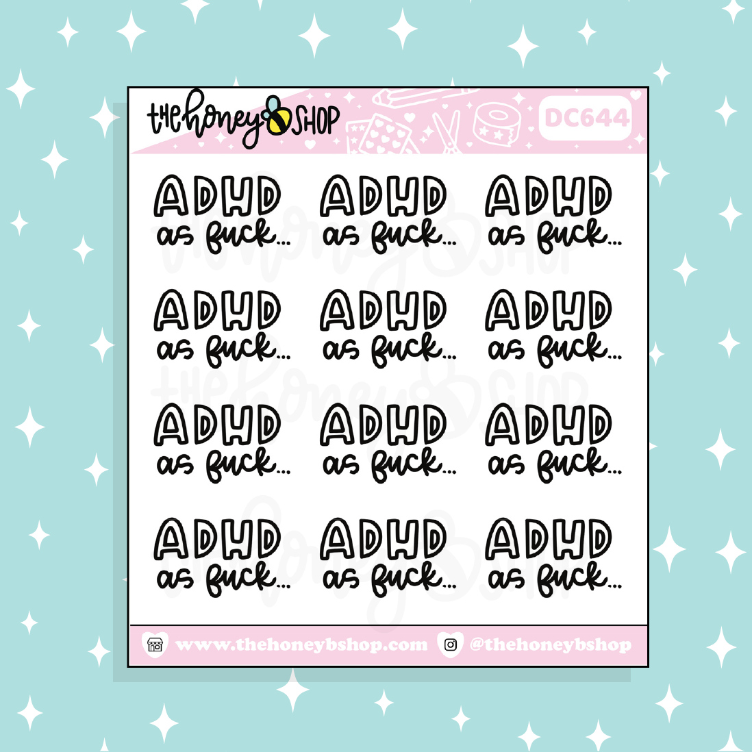 ADHD AF Lettering Doodle Sticker