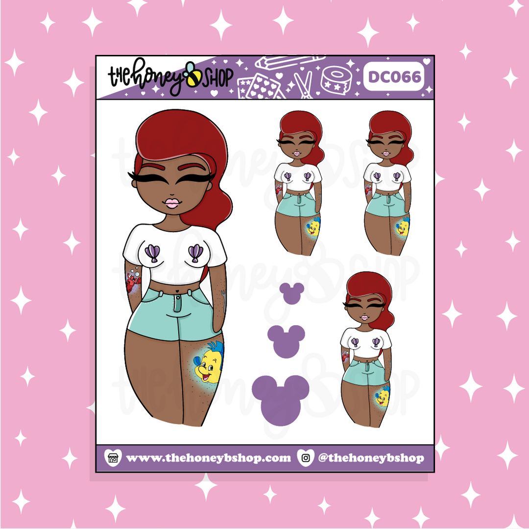 Tattooed Ariel Babe Doodle Sticker | Choose your Skin Tone!