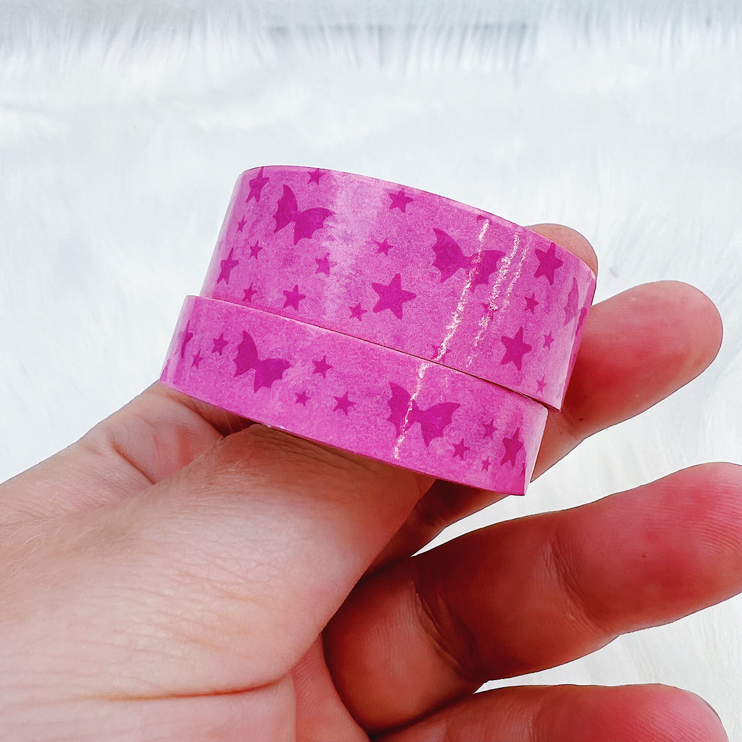 Iridescent Pink Bat Bow Magic Washi Tape Bundle | 15 + 10 MM