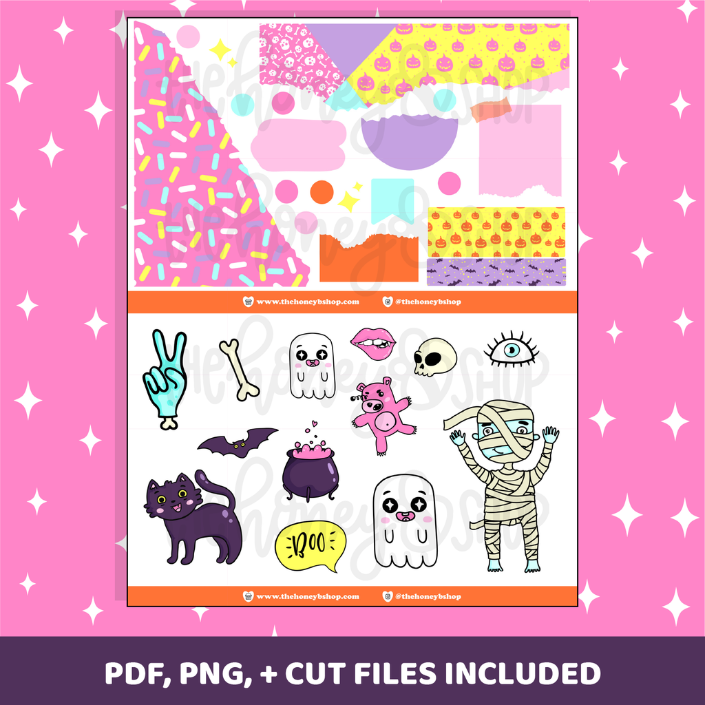 Kit semanal imprimible lindo y espeluznante | Planificador vertical | Pegatinas imprimibles del planificador