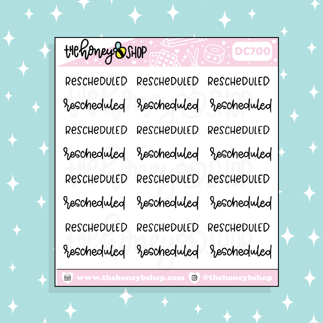 Rescheduled Lettering Doodle Sticker