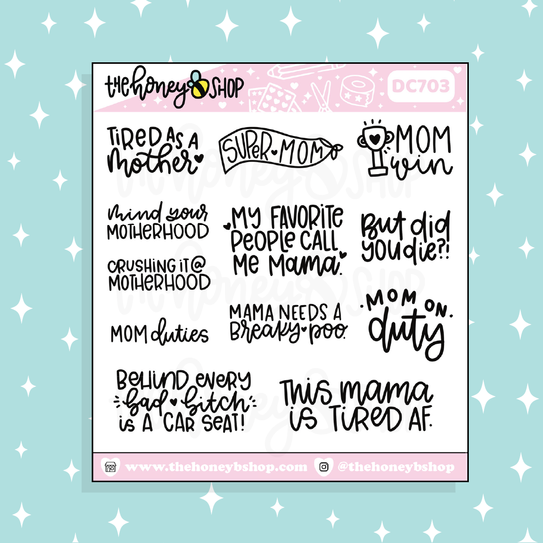 Cuida tu maternidad Sampler Lettering Doodle Pegatina