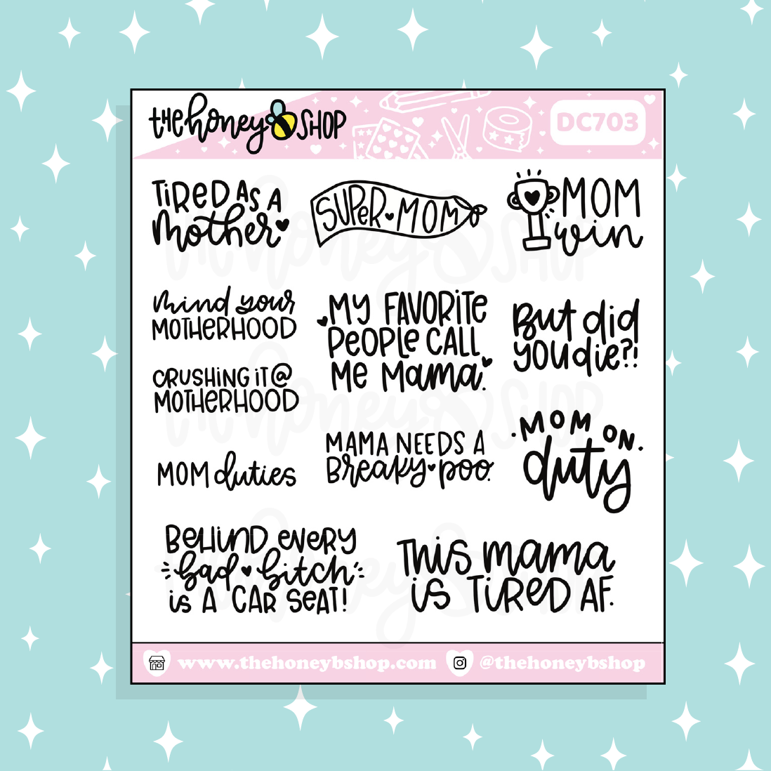 Mind Your Motherhood Sampler Lettering Doodle Sticker