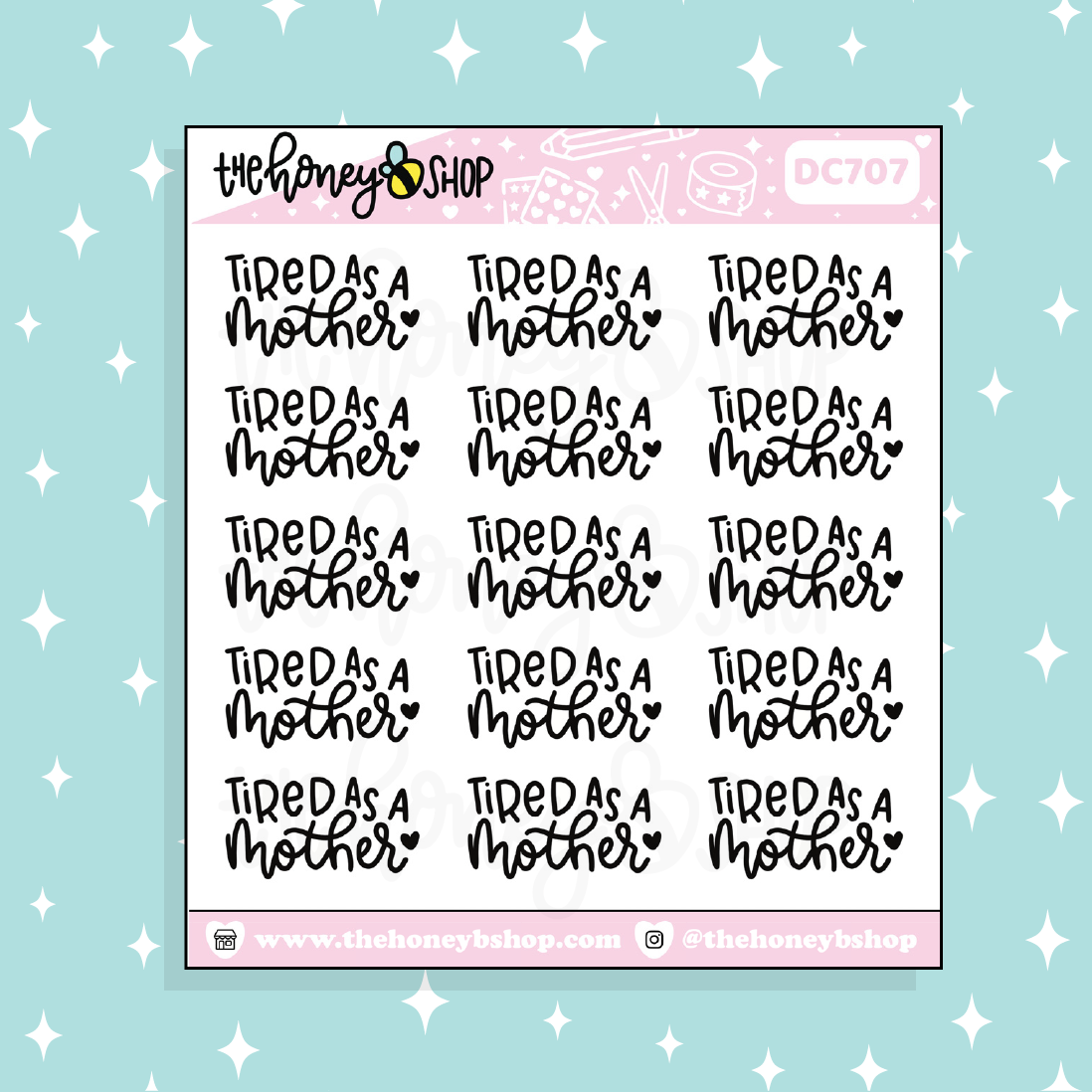 Cansado como una madre letras Doodle Pegatina