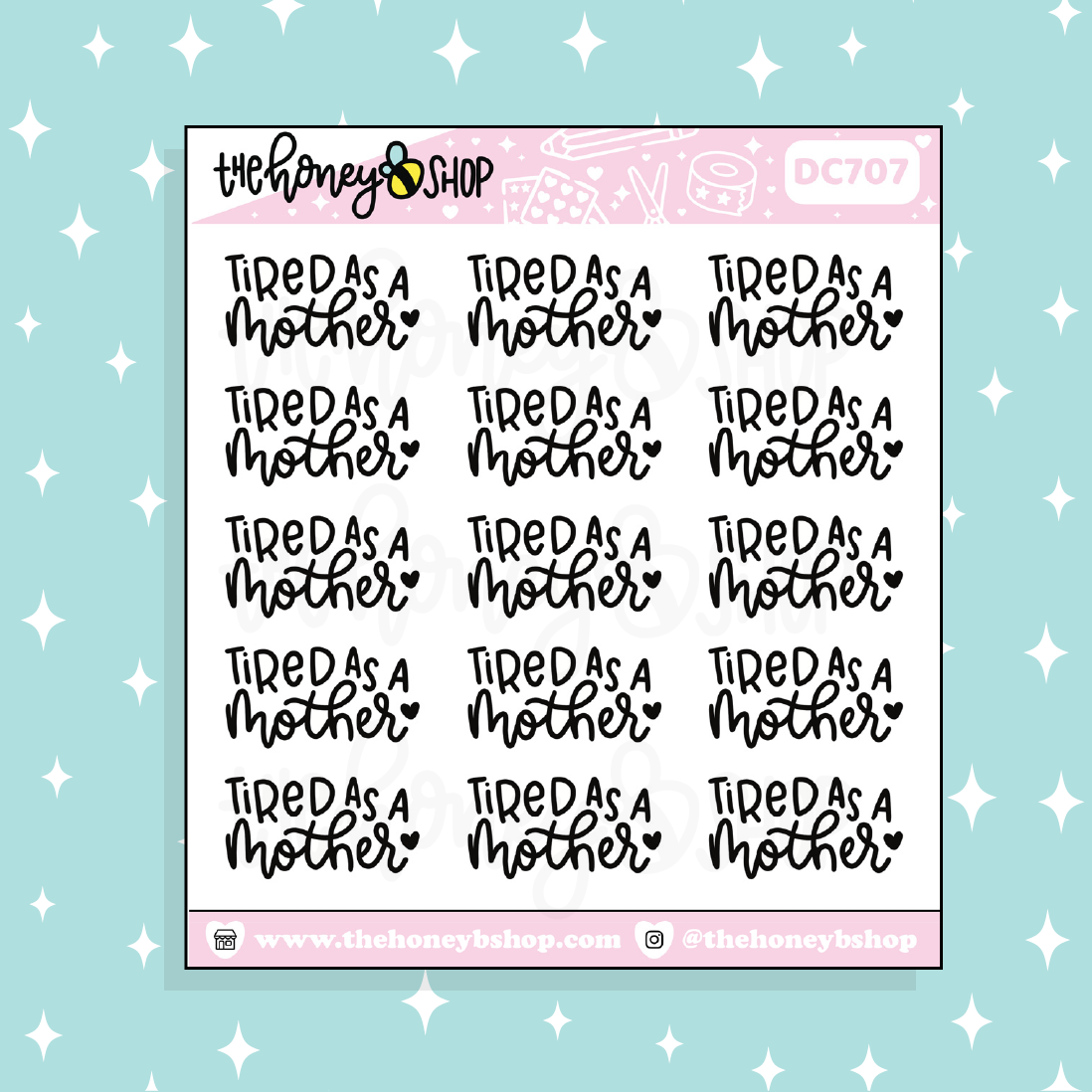 Tired As A Mother Lettering Doodle Sticker