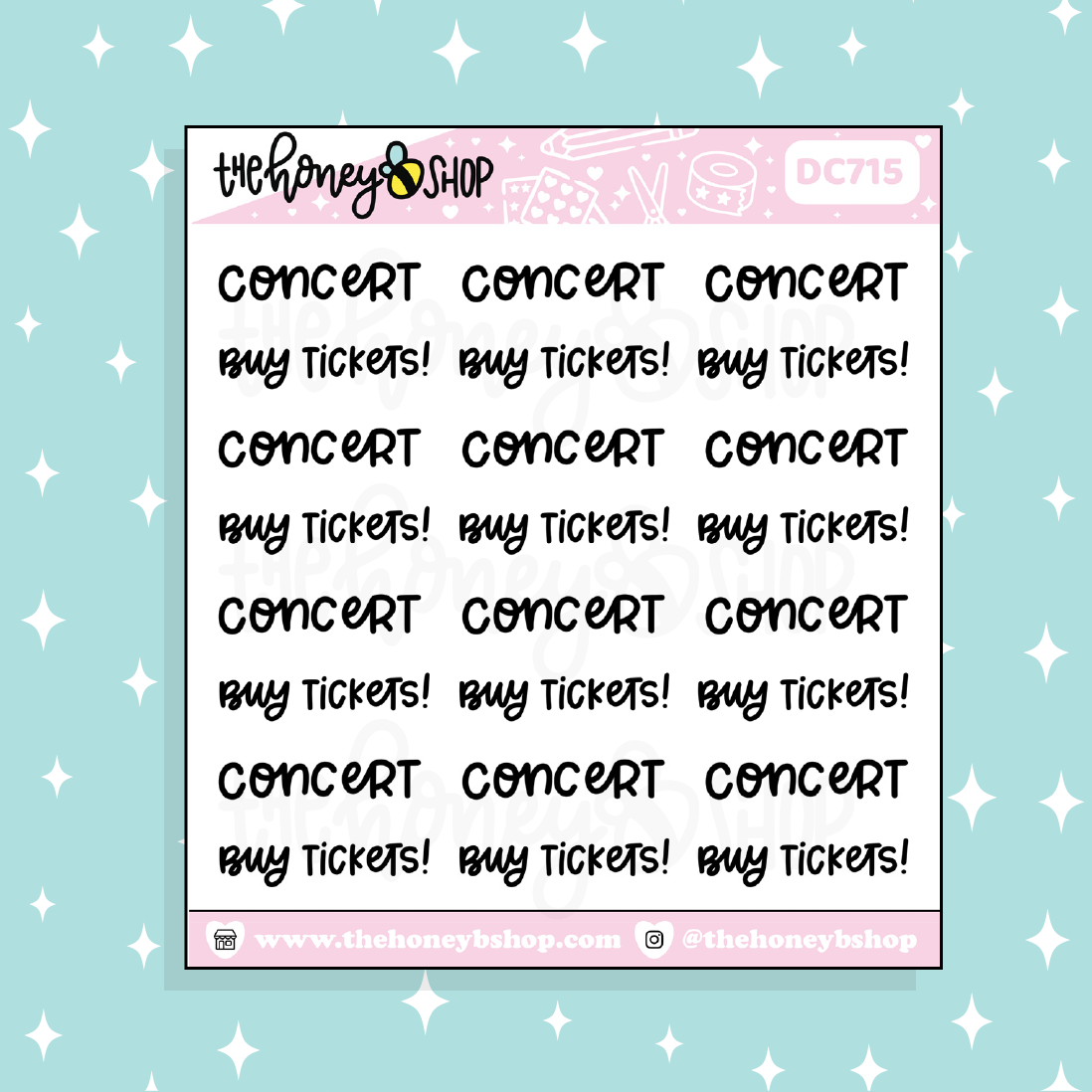 Concert + Buy Tickets Lettering Doodle Sticker
