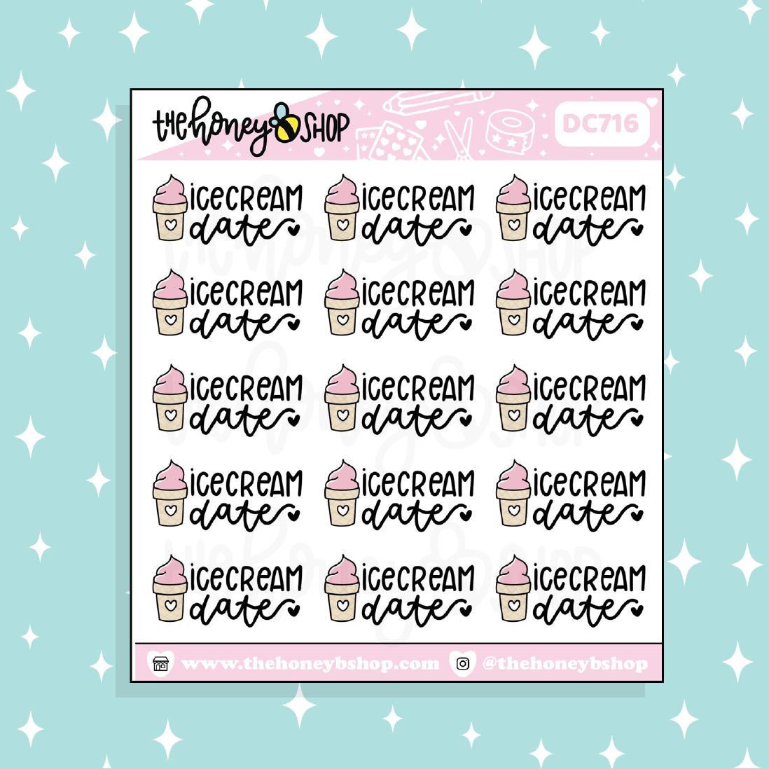 Ice Cream Date Lettering Doodle Sticker