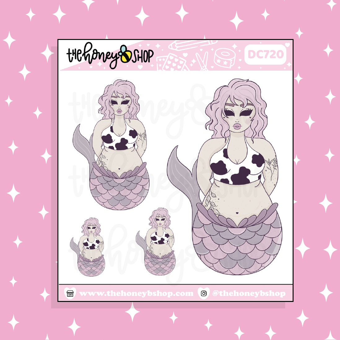 Cow Mermaid Babe Doodle Sticker | Choose your Skin Tone!