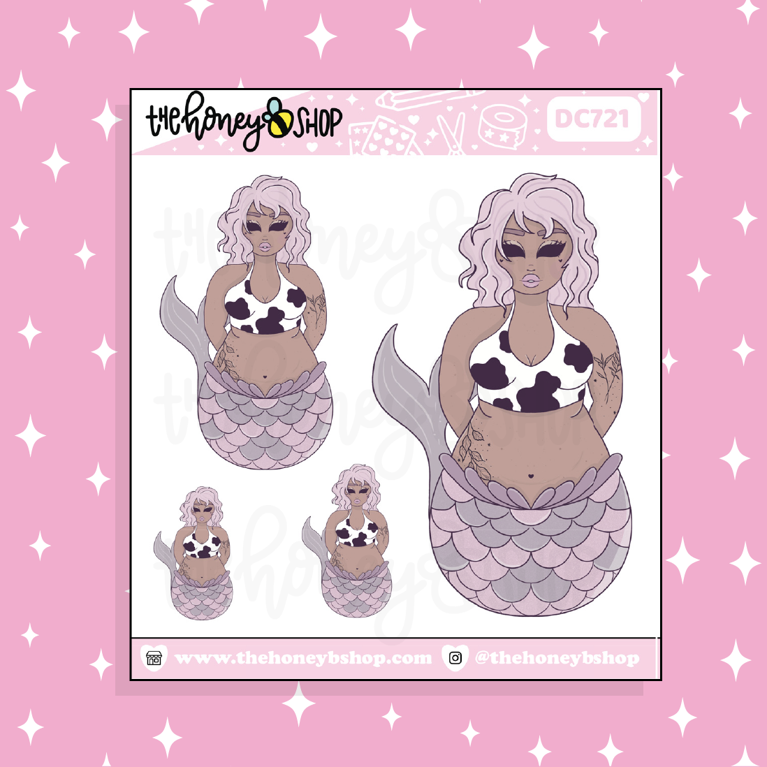 Cow Mermaid Babe Doodle Sticker | Choose your Skin Tone!