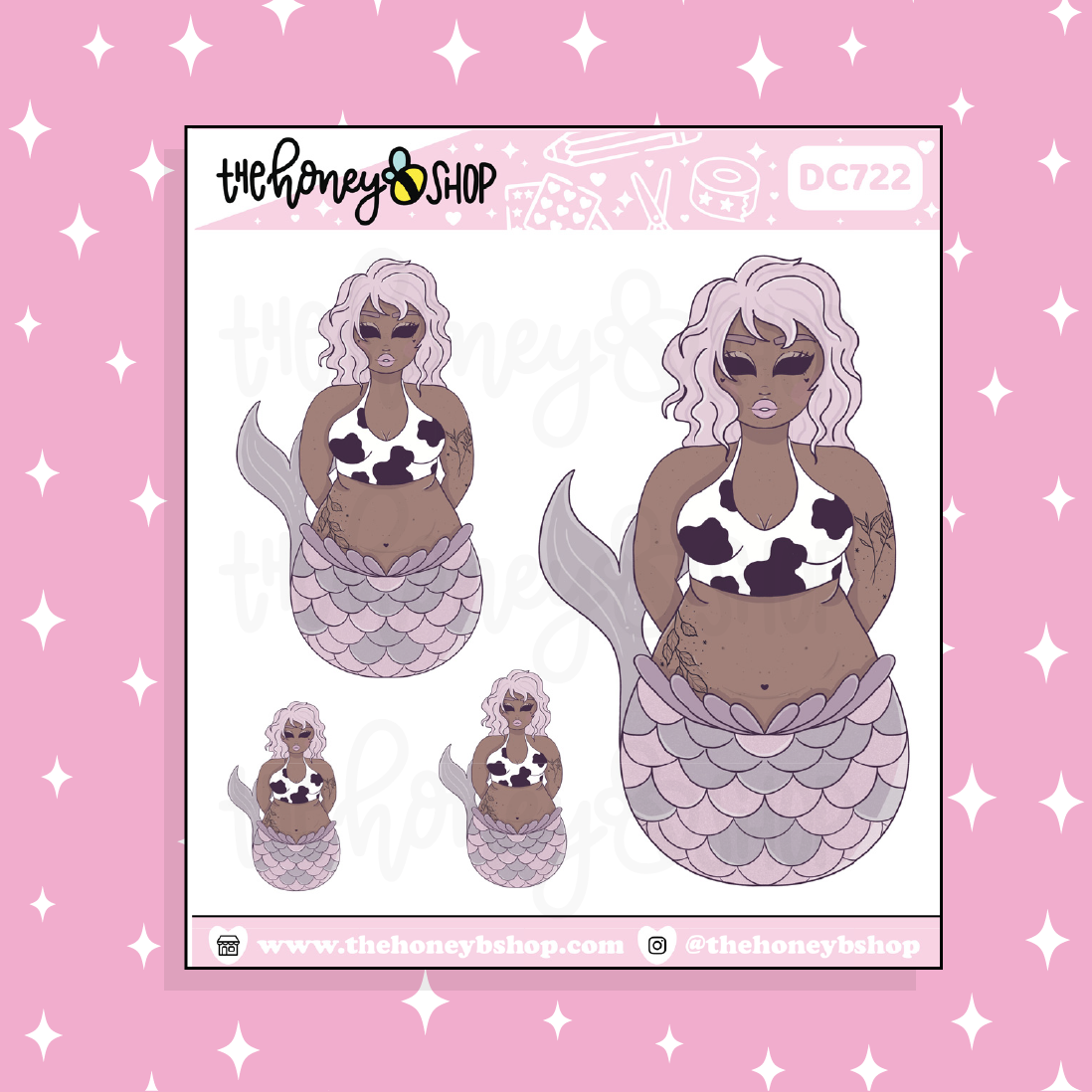 Cow Mermaid Babe Doodle Sticker | Choose your Skin Tone!