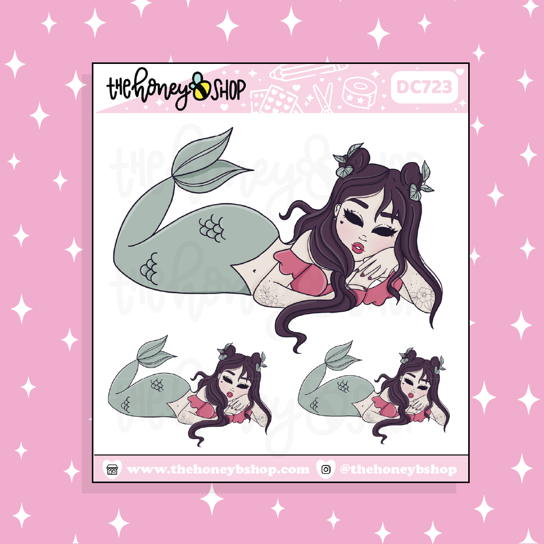 Cherry Mermaid Babe Doodle Sticker | Choose your Skin Tone!