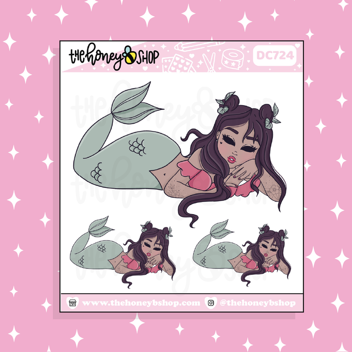 Cherry Mermaid Babe Doodle Sticker | Choose your Skin Tone!