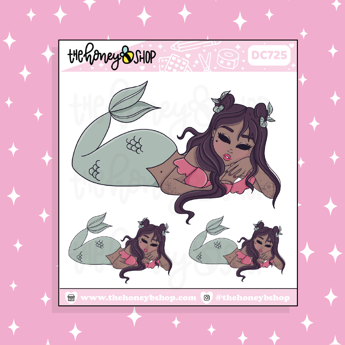 Cherry Mermaid Babe Doodle Sticker | Choose your Skin Tone!