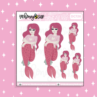 Strawberry Mermaid Babe Doodle Sticker | Choose your Skin Tone!