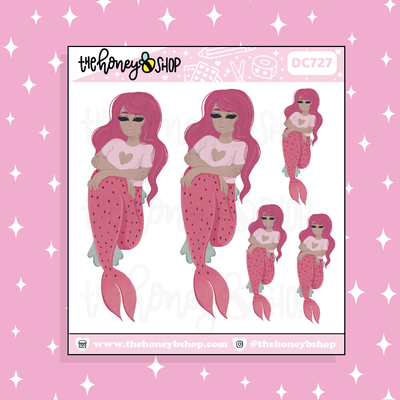 Strawberry Mermaid Babe Doodle Sticker | Choose your Skin Tone!