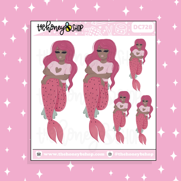 Strawberry Mermaid Babe Doodle Sticker | Choose your Skin Tone!