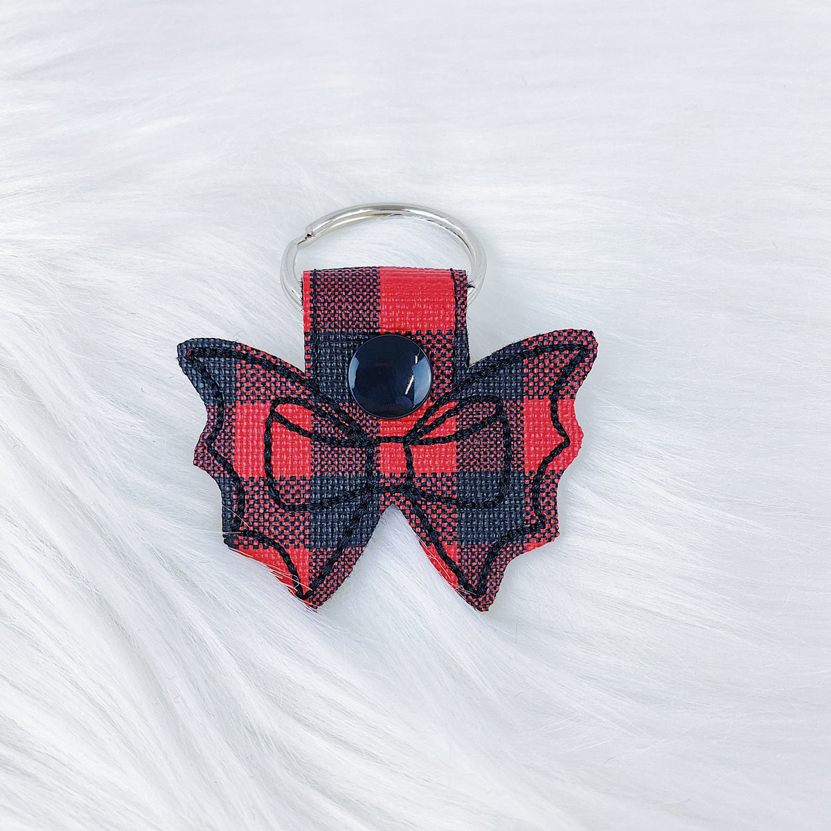 Red Buffalo Plaid Bat Bow Feltie Snap-Tab Charm