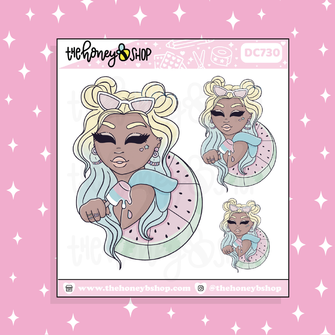 Summer Lovin' Babe Doodle Sticker | Choose your Skin Tone!