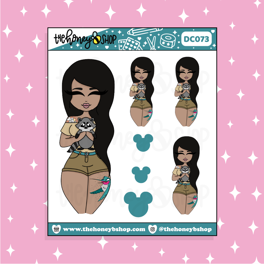 Tattooed Pocahontas Babe Doodle Sticker