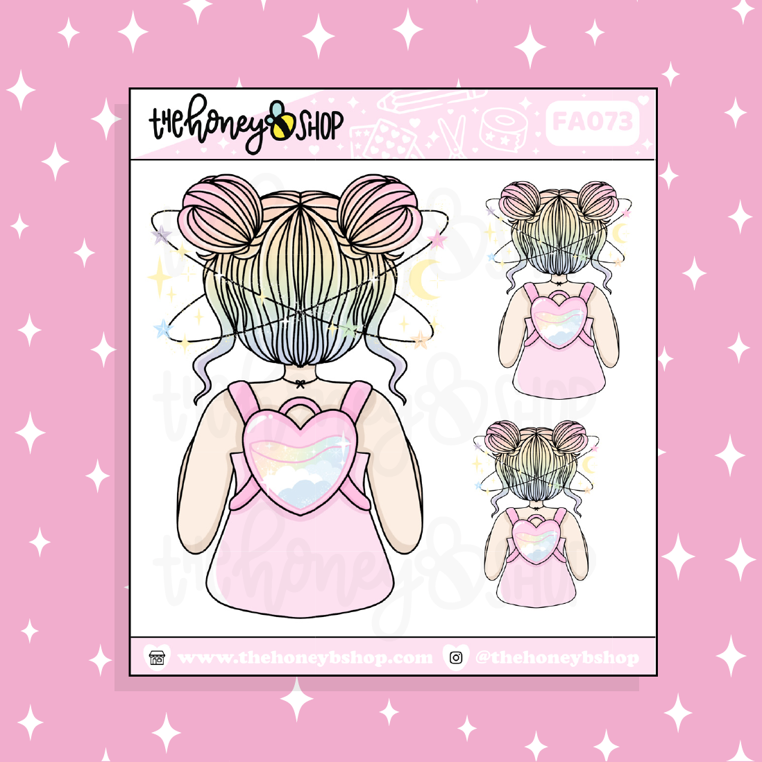 Pastel Backpack Babe Doodle Sticker | Choose your Skin Tone!