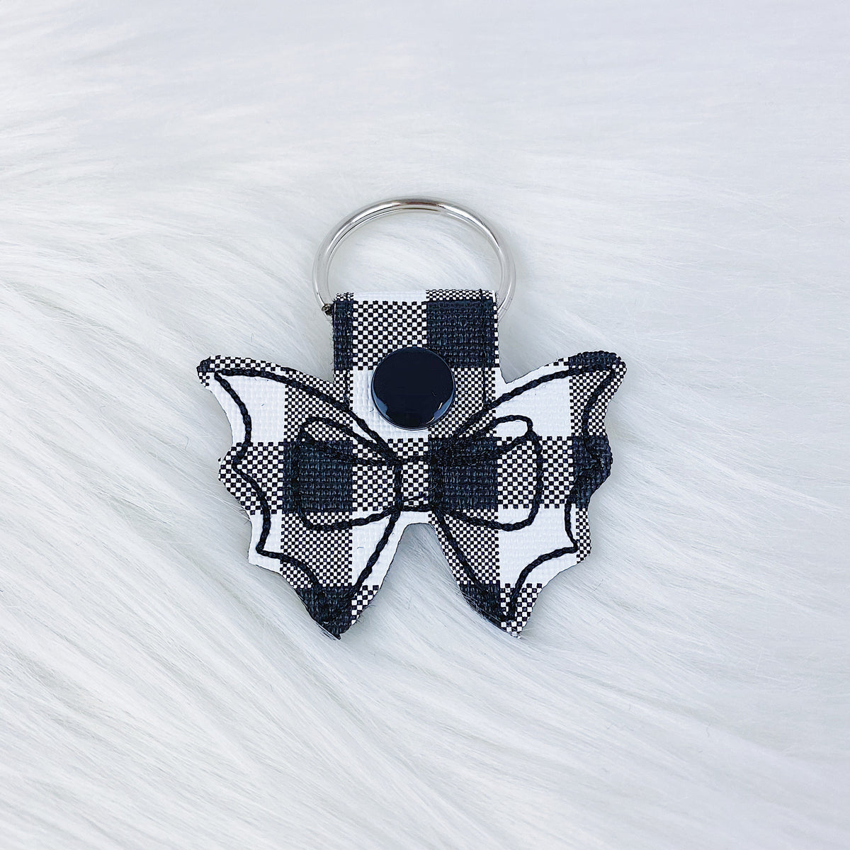 White Buffalo Plaid Bat Bow Feltie Snap-Tab Charm