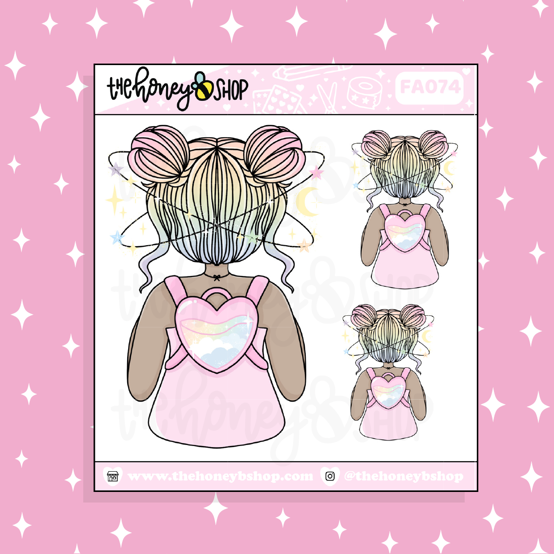 Pastel Backpack Babe Doodle Sticker | Choose your Skin Tone!