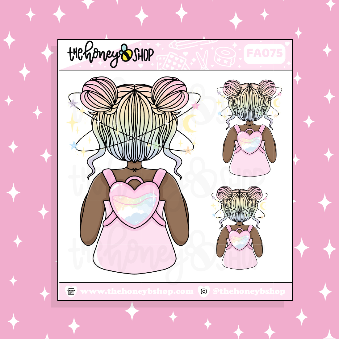 Pastel Backpack Babe Doodle Sticker | Choose your Skin Tone!