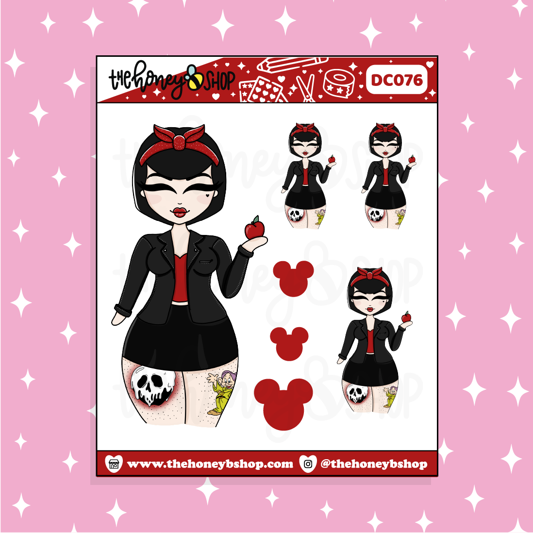 Tattooed Snow White Babe Doodle Sticker | Choose your Skin Tone!