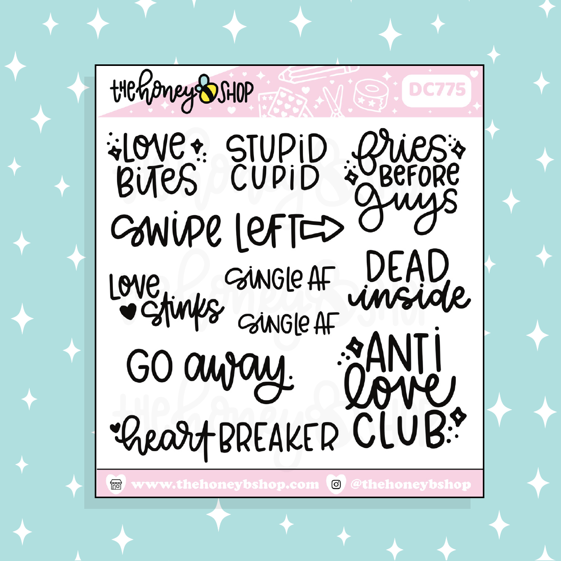 Doodle de letras anti-amor Pegatina