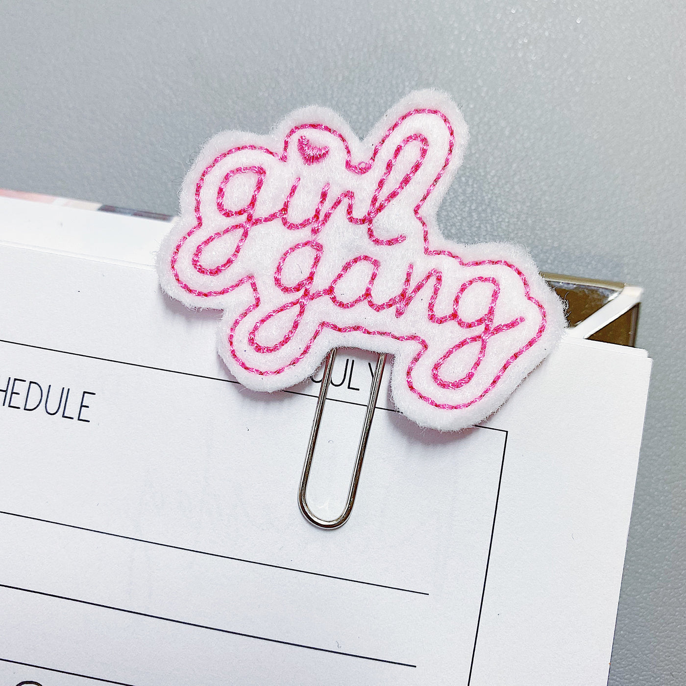 Girl Gang Pink Stitching Feltie Planner Clip