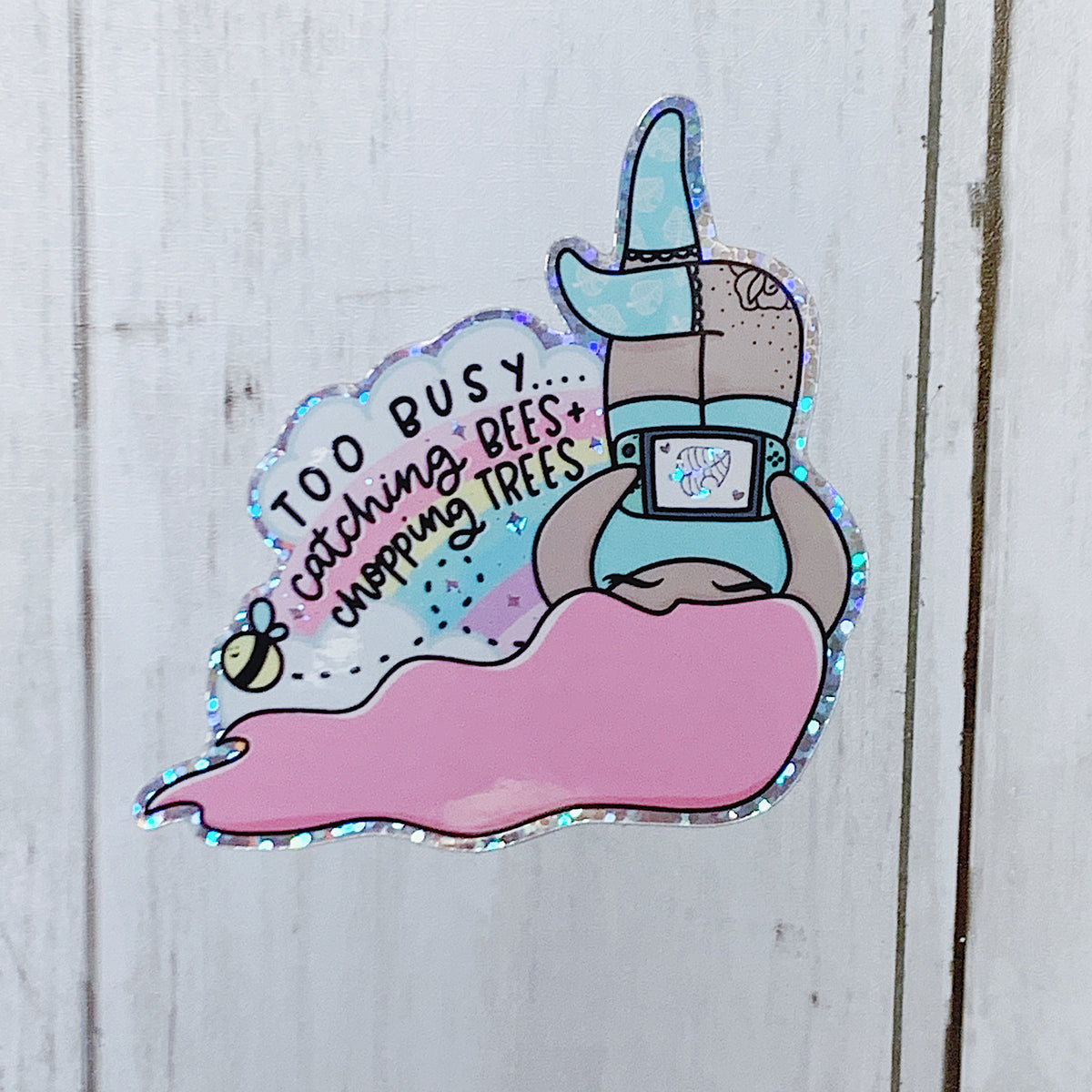 Catching Bees + Chopping Trees Vinyl Die Cut | Holographic Glitter Foiled | Choose your Skin Tone!