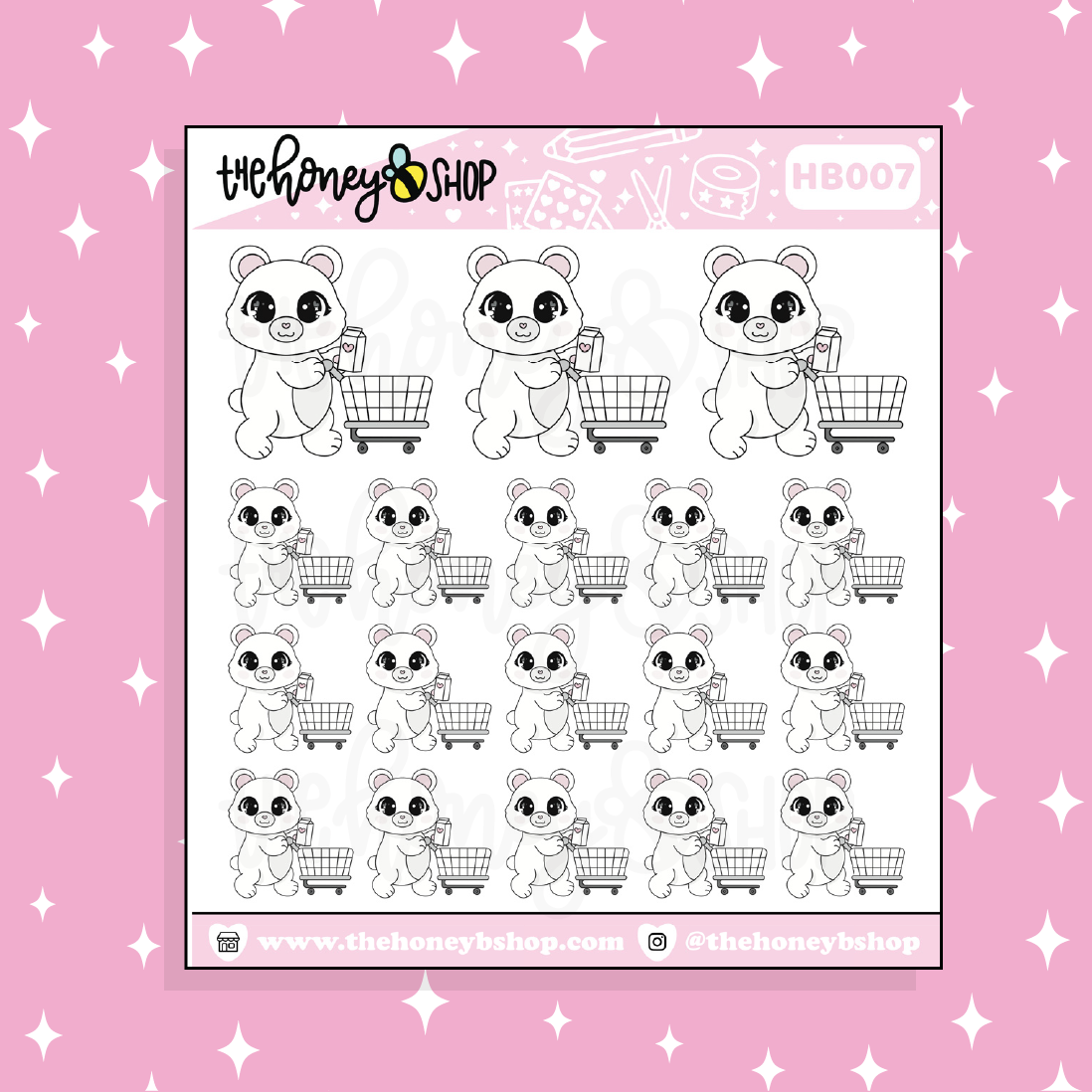 Grocery Shopping Honey Bear Doodle Sticker | Choose Your Version