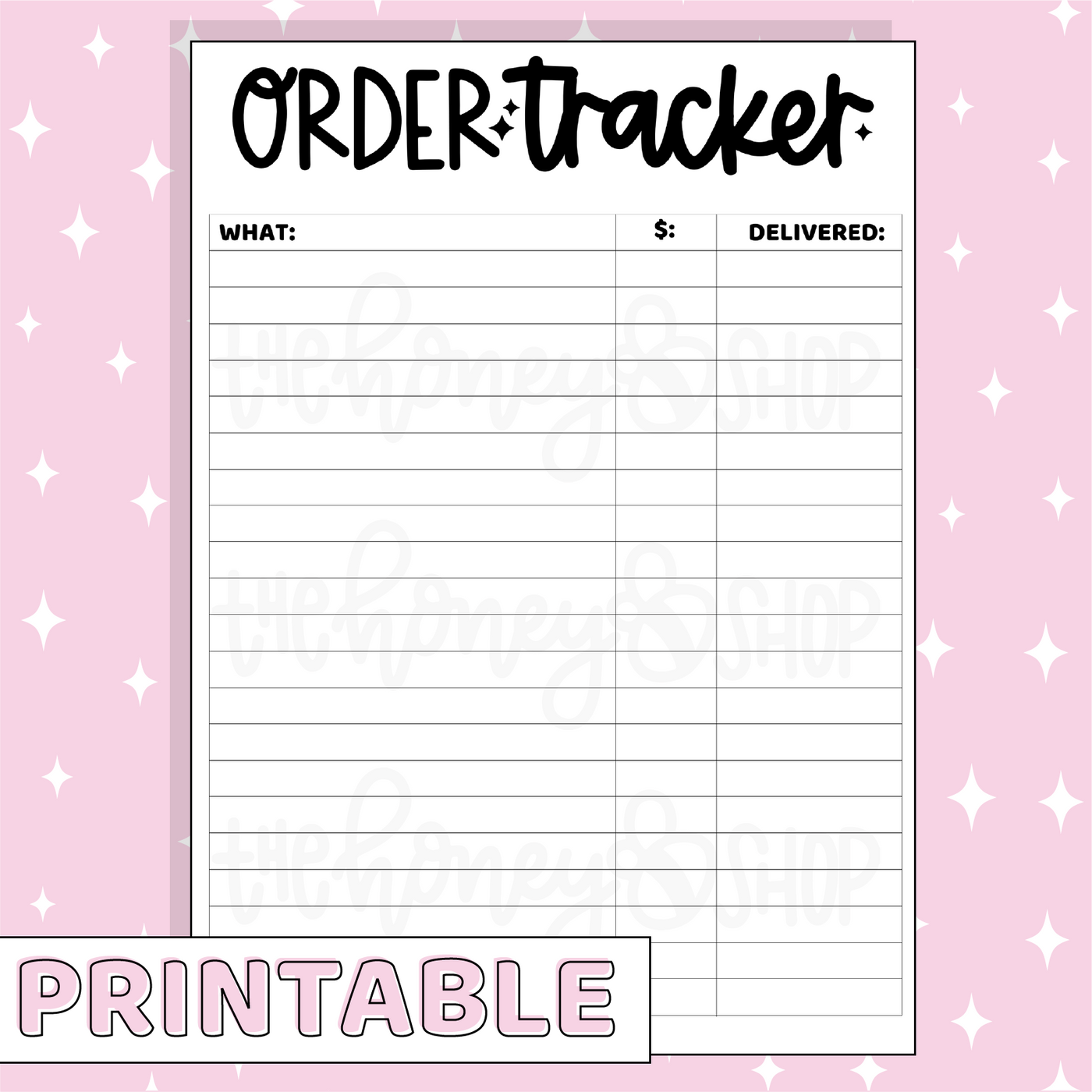 Order Tracker Printable Bee-6 Full Page Sticker | B6 Planner | Printable Planner Stickers