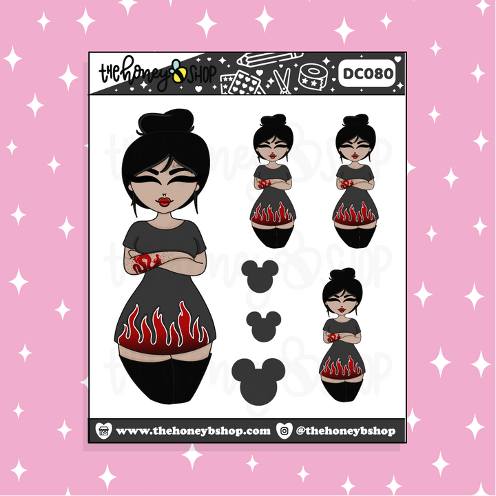 Tattooed Mulan Babe Doodle Sticker | Choose your Skin Tone!