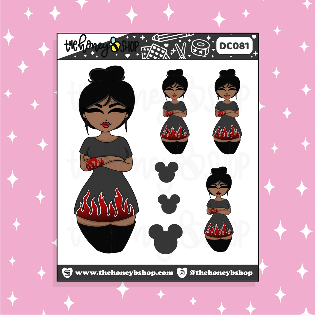 Tattooed Mulan Babe Doodle Sticker | Choose your Skin Tone!