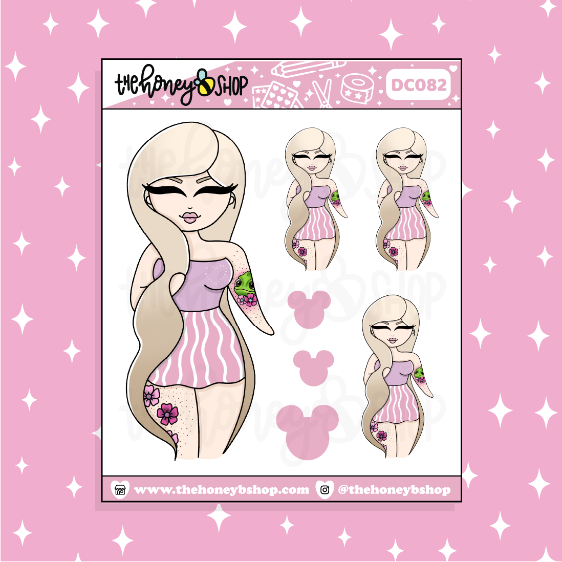 Tattooed Rapunzel Babe Doodle Sticker | Choose your Skin Tone!