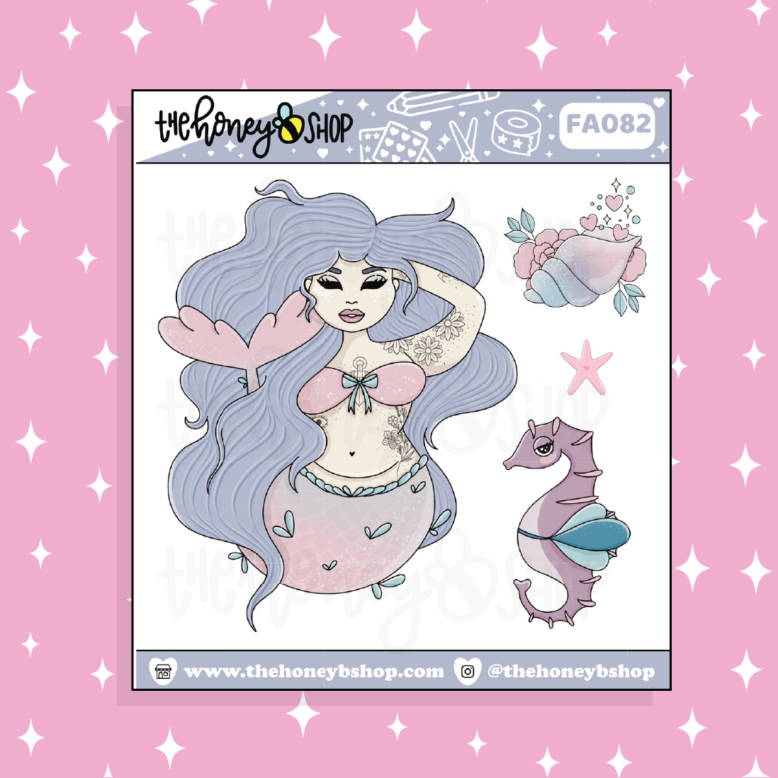 Mer-May 2.0 Mermaid + Seahorse Babe Doodle Sticker | Choose your Skin Tone!