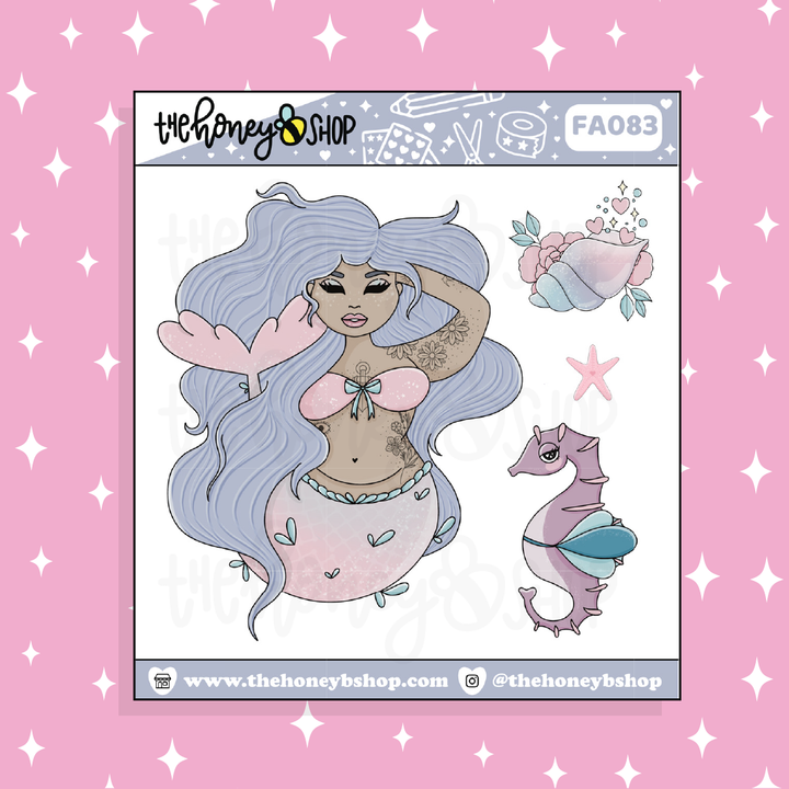 Mer-May 2.0 Mermaid + Seahorse Babe Doodle Sticker | Choose your Skin Tone!