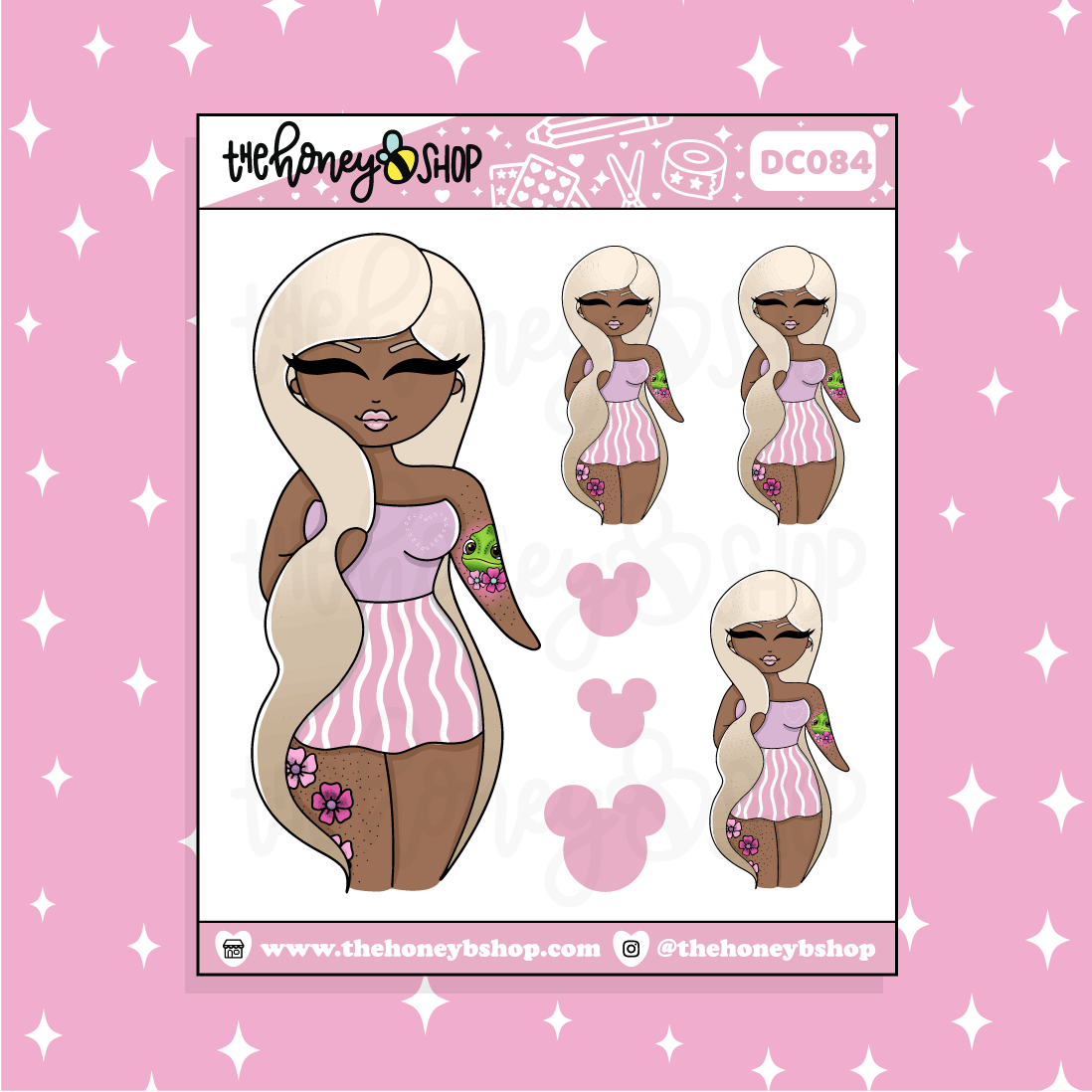 Tattooed Rapunzel Babe Doodle Sticker | Choose your Skin Tone!