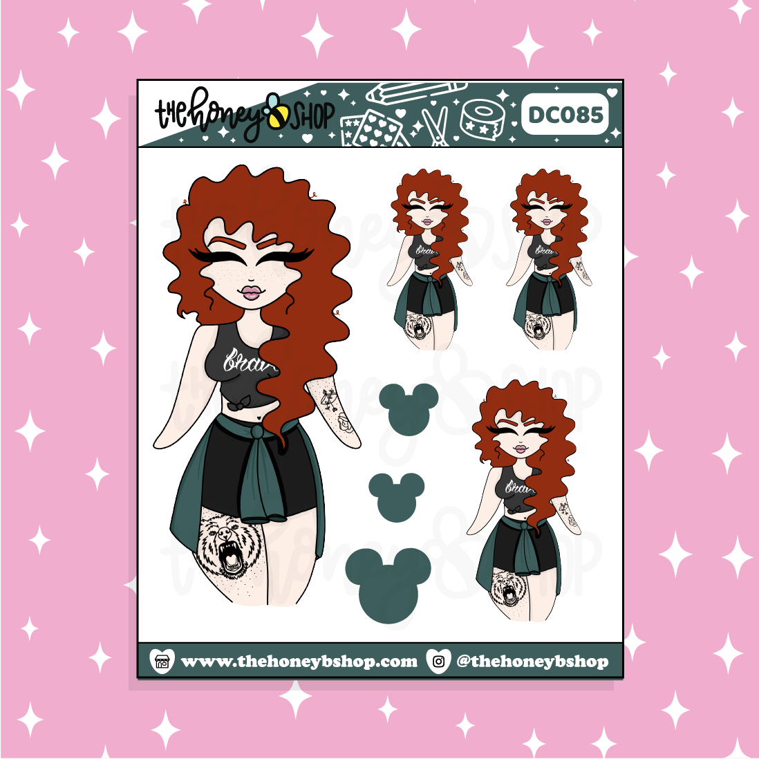 Tattooed Merida Babe Doodle Sticker | Choose your Skin Tone!