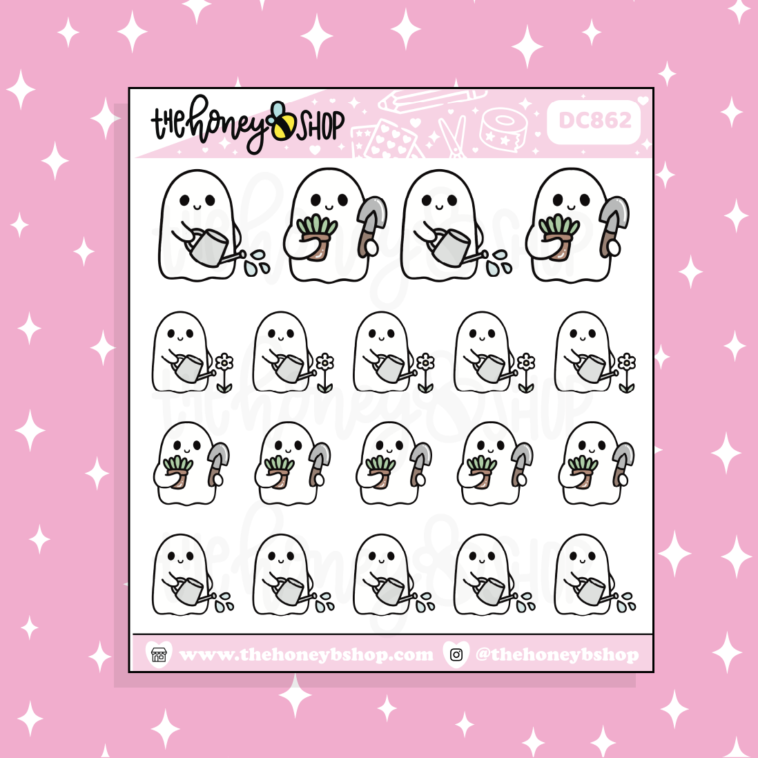 Gardening + Watering Flowers Ghostie Doodle Sticker