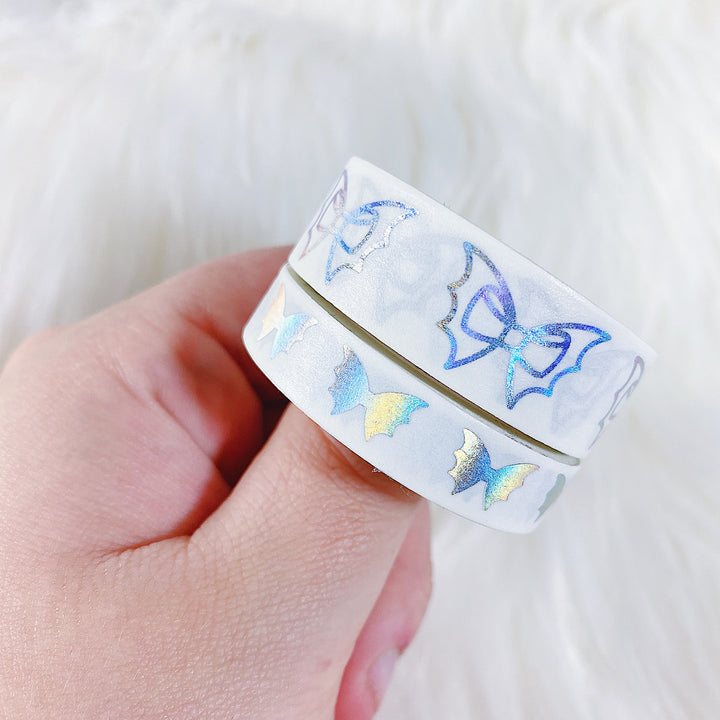 White Holo Bat Bow Washi Bundle